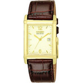 Citizen Men's Gold Tone Strap Watch w/ Leather Crocodile Grain Strap